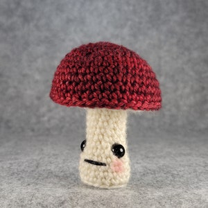 Roter Pilz mit anpassbarem Gesicht: Handgefertigtes Häkeldekor