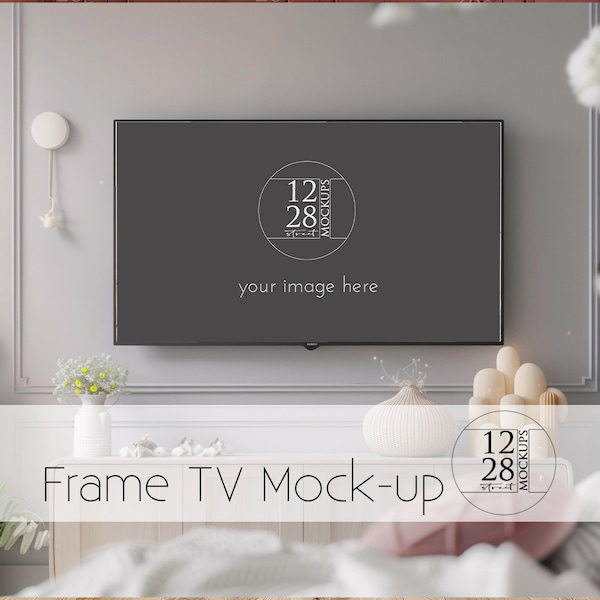 Samsung Frame TV Mockup, TV Frame Mockup, Bedroom TV Mockup, Modern Farmhouse tv mockup, psd png jpg, samsung frame mockup smart object