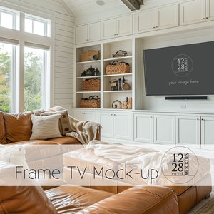 Frame TV Mockup, TV Frame Mockup, Living Room TV Mockup, Samsung Tv Mockup, psd, png, jpg, samsung frame mockup with smart object, MU112