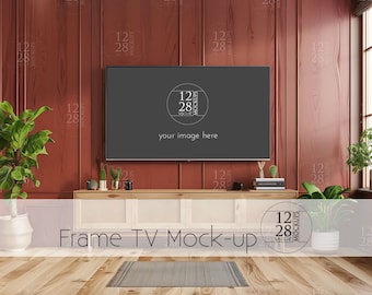 Mockup telewizora Frame TV, scena w salonie (psd, png, jpg)