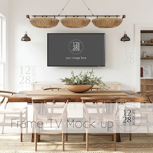Frame TV Mockup, TV Frame Mockup, Dining Room TV Mockup, Modern Farmhouse tv mockup, psd png jpg, samsung frame mockup smart object MU110