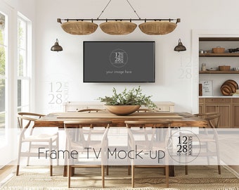 Frame TV Mockup, TV Frame Mockup, Dining Room TV Mockup, Modern Farmhouse tv mockup, psd png jpg, samsung frame mockup smart object MU110