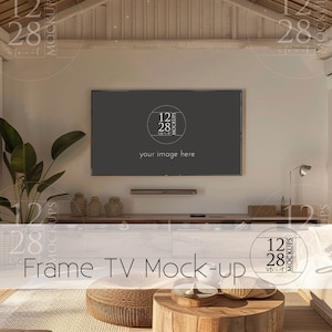 Frame TV Mockup, TV Frame Mockup, Living Room TV Mockup, Beach House tv Mockup, psd, png, jpg, samsung frame mockup smart object MU104