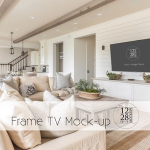 Frame TV Mockup, TV Frame Mockup, Living Room TV Mockup, Samsung Tv Mockup, psd, png, jpg, samsung frame mockup with smart object MU111
