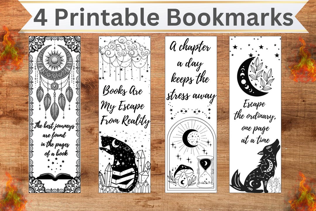 Set of 4 Printable Celestial Bookmarks, Moon Phases Starry Night ...