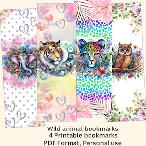 Watercolor Wild Animal Bookmarks: Jungle Safari Gift (Download PDF)