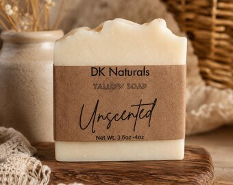 Unscented Tallow Soap Bar | Grass Fed Beef Tallow Soap | Fragrance Free Handmade Soap | Simple Natural Soap | Minimal Ingredient Soap