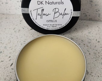 Citrus Tallow Body Balm Lemon and Sweet Orange oil, 2oz grass fed beef tallow moisturizing lotion