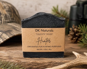 Hunter Tallow Soap | Unscented Charcoal Bar for Outdoorsmen