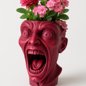 Maceta con forma de cabeza gritadora impresa en 3D (no incluye plantas): jarrón de calavera para suculentas, plantas de aire o decoración personalizada. Decoración gótica para el hogar.