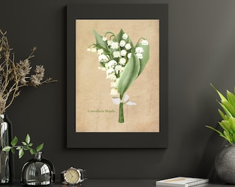 Impression vintage muguet : oeuvre d'art murale botanique (téléchargement numérique