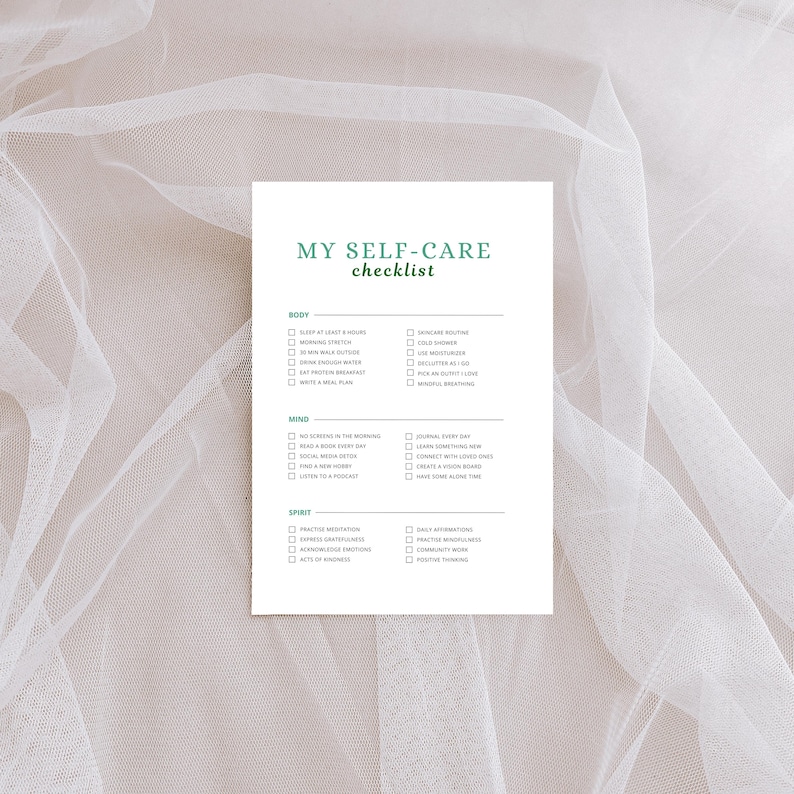 Spirit Checklist.pdf Daily Self-care Checklist Printable (PDF) – Wellness Tracker | Mind ...