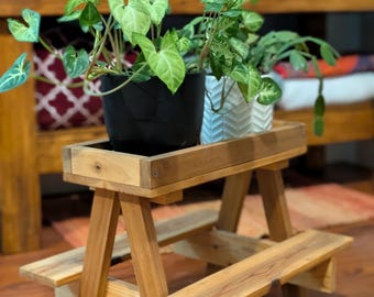 Cedar Plant Stand | Mini Picnic Table Style, Holds 2 Small Pots