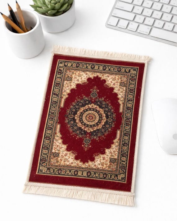 Persian Rug Mouse Pad – Woven Mini Carpet Desk Mat – Boho Office Accessory Gift