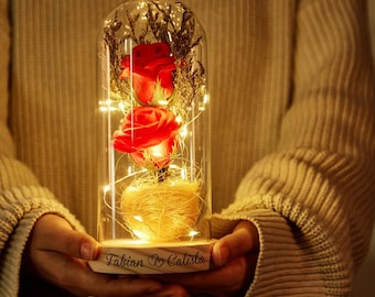 Personalisierte Eternal Rose LED-Licht, Unendlichkeit Rose, Light Up Rose in Glaskuppel, Geschenke für Mama, Jubiläumsgeschenk, Muttertagsgeschenk