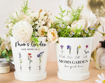Birth Month Flower Personalized Outdoor Flower Pot,Grandma&#39;s Garden Plant Pot,Succulent Pot,Gift For Grandma,Birthday Gift,Gift For Mom