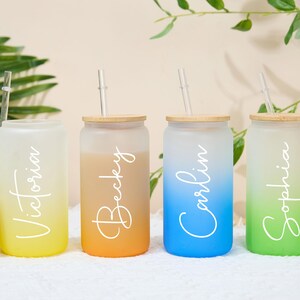 Personalized Glass Tumbler,Frosted Glass Tumbler,Custom Glass Tumbler With Straw,Bridesmaids Gifts, Bridesmaid Proposal,Birthday Gift