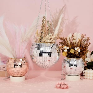 Sparkling Planters,Disco Planters,Round Ball Sparkling Plant Pot,Glitter Ball Flower Pot,Disco Ball Planter,Funky Gift for Mom,New Home Gift