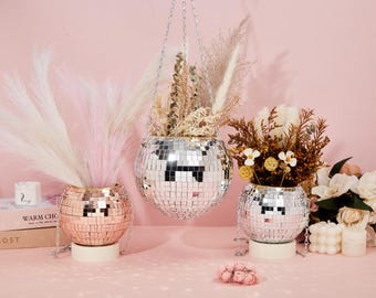 Sparkling Planters,Disco Planters,Round Ball Sparkling Plant Pot,Glitter Ball Flower Pot,Disco Ball Planter,Funky Gift for Mom,New Home Gift