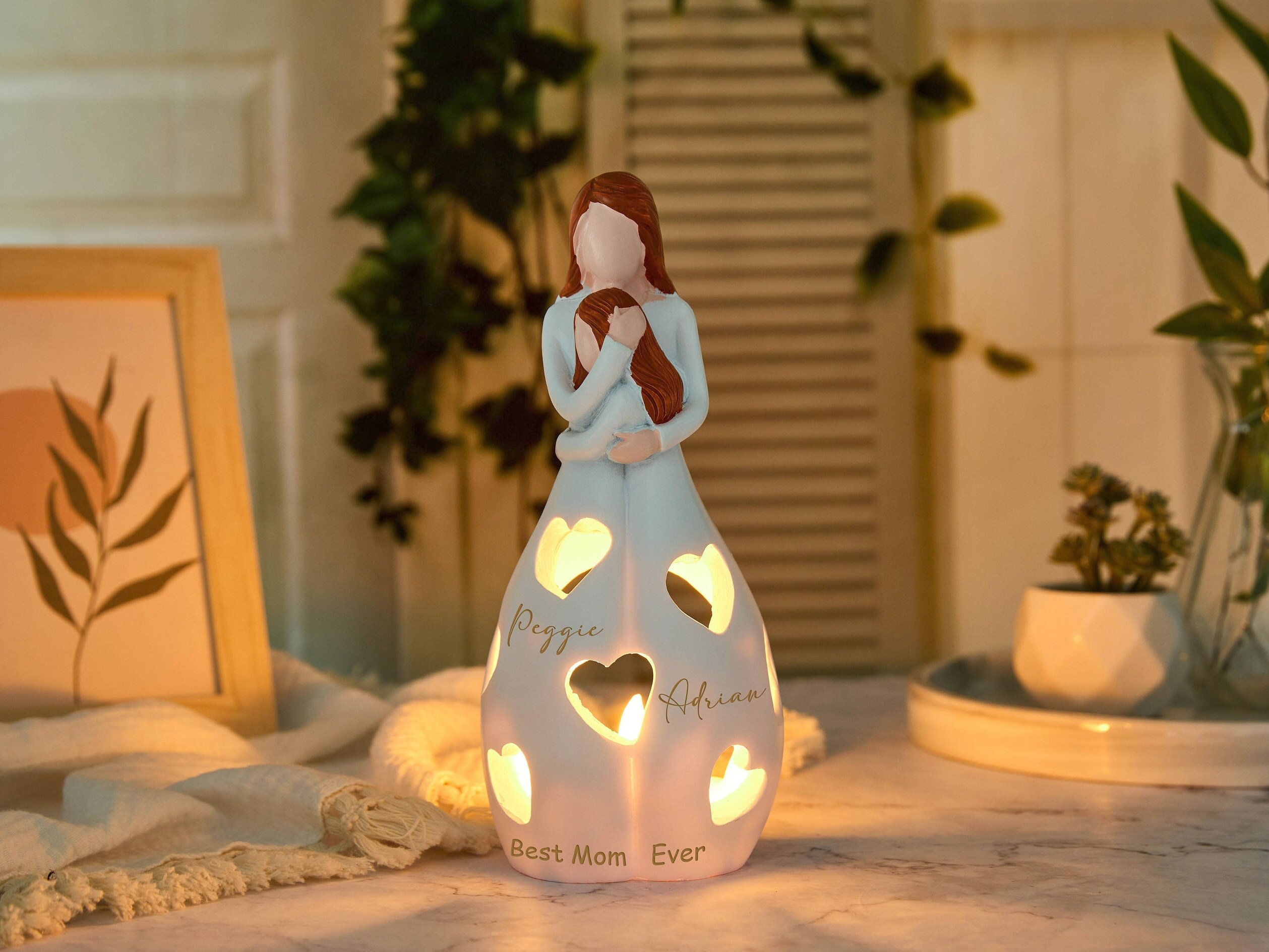 Mom & Daughter's Love Candle Holder Statue,Led Candle,Mother's Love,Gift for Best Mom,Daughter's Gift for Mother,Gift for Mother in Law