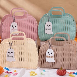 パーソナライズされたハロウィーンバスケット、キャンディバッグ、ハロウィーンゼリーバッグ、ハロウィーンゴーストキャンディバスケット、トリックオアトリートバケツ、モノグラムキャンディバッグ
