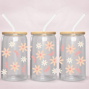 Spring Floral Glass Can, handmade Glass can, Gifts for Her, gifts for teacher, cute cup, wedding favour, party bag, kids cup, kids party