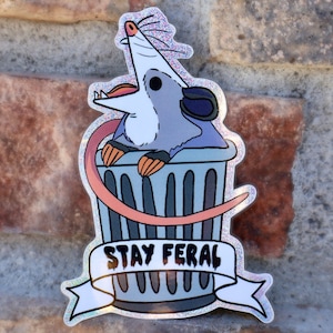 Glitter Stay Feral Possum Trashcan Waterproof Sticker