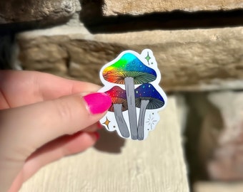 Holographic waterproof mushroom sticker