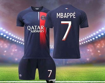 Paris Mbappe #7 Home New 2023/2024 Football Jersey and Shorts Set for Boys and Girls Youth Sizes, Customized Jerseys