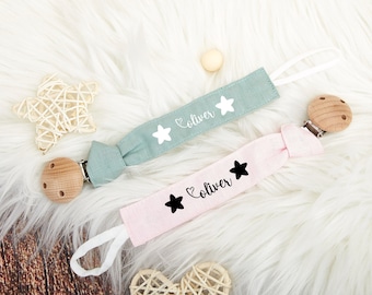 Personalized Name Pacifier Clip Holder, Baby Birth Gift, Cotton Baby Pacifier Attachment, Custom Newborn Baby Gift, Toddler Birthday Gift