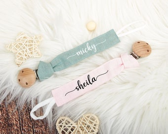 Personalized Name Pacifier Clip, Baby Shower Gift, Custom Cotton Baby Pacifier Attachment, Fabric Pacifier Clip, Baby Name Pacifier Holder