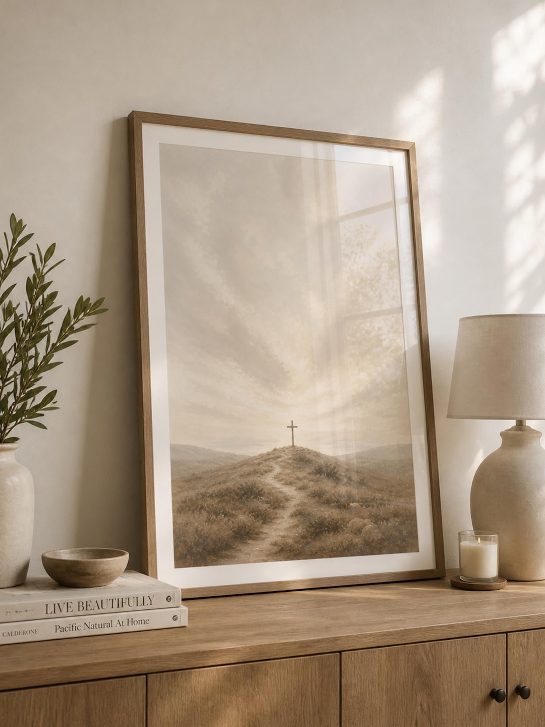 Minimalist Cross Wall Art Print | Neutral Christian Decor | Beige ...