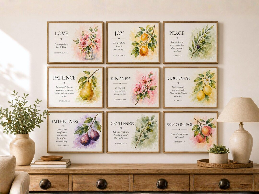Fruits of the Spirit Wall Art Set of 9 Prints | Christian Bible Verse ...