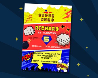 Superhero Birthday Invitation: Comic Book Theme (Editable Template)