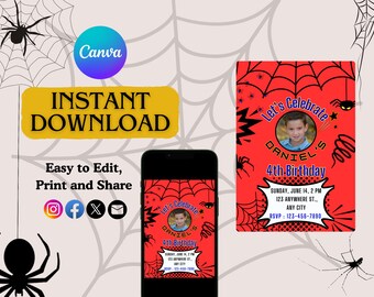 Spiderman Birthday Invitation: Superhero Party, Phone Invite (Digital Download)