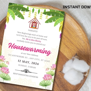 Grihapravesh laden digitale Karte ein, Pooja laden neues Zuhause-Karte ein, indische Housewarming-benutzerdefinierte Karte, personalisierte Karten, Gruha Pravesham Evite