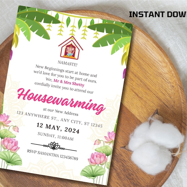 Grihapravesh Invite Digital Card, Pooja Invite New Home Card, Indian Housewarming Custom Card, Personalized Cards, Gruha Pravesham Evite
