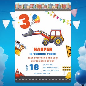 Editable Construction Truck Invitation, Modern Boys Dump Truck Party Invite, Construction Invitation, Printable Template Birthday for Boys