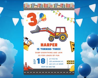 Construction Truck Birthday Invitation: Dump Truck Party, Editable Template (Digital)