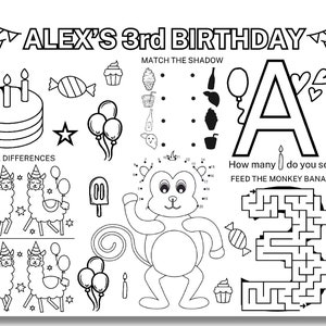Custom Birthday Placemat - Kids’ Party Coloring Activity Sheet, Printable Personalized Birthday Game, Fun Table Decor