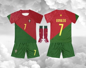Portugal Ronaldo Home Soccer Uniform ,Jersey and Shorts Sets for Kids and Adults-Personalized name & number