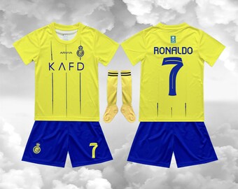 Cristiano Ronaldo 7 Al Nassr Youth Kids Jersey, Jersey y conjuntos de pantalones cortos para niños y adultos-Nombre y número personalizados