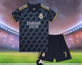 Real Madrid Football Jersey, Madrid Vinnie Jr. #7 Away 2023/2024 Football Jersey and Shorts Set, Bellingham 5, Adult Kids Jersey Set