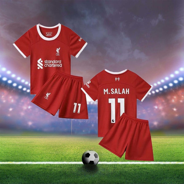 Liverpool Salah #11 Red Soccer Jersey & Shorts Kit Set for Boys and Girls Youth Sizes,Birthday Gift