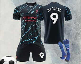 Nuevo calcetín gratis de camiseta del Manchester City 2023-24, conjunto de calcetines cortos de camiseta, camiseta personalizada para adultos y niños