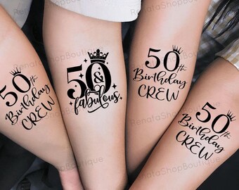 Personalized 50th Birthday Temporary Tattoos, Custom 50th Birthday Crew Tattoos, 50th And Fabulous Party Tattoo, Birthday Group Tattoos