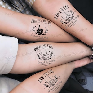 Custom Bride Or Die Bachelorette Temporary Tattoo, Skeleton Bride Tattoos, Bride Squad GirlsTattoo, Spooky Bach Wedding Party Favors Gift