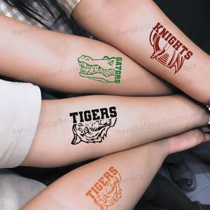 Custom School Spirit Temporary Tattoos, Personalized Mascot Tattoos, Baseball Football Spirit Tattoos, Retro Mascot,Sports Team Tattoos