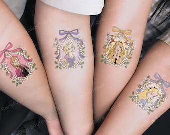 Retro Coquette Princess Temporary Tattoo, Fairytale-Inspired Matching Tattoo for Girl Trip, Birthday, Bachelorette, Family Reunion Gift