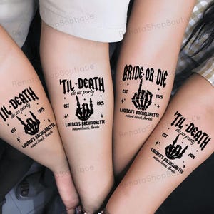 Ride or Die Skeleton Temporary Tattoo, Gothic Bride Tattoos, Bride Squad Girls Weekend Tattoo, Skeleton Bach Wedding Party Favors Gift